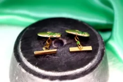 Pamono Oval Gold Cufflinks with Reliefs and Bands on the Crossbars, Set of 2> Cufflinks