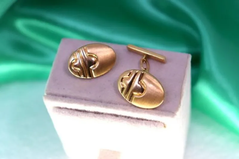 Pamono Oval Gold Cufflinks with Reliefs and Bands on the Crossbars, Set of 2> Cufflinks