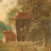 Pamono Oval Landscape with Figures, Oil on Canvas, 19th Century-20th Century, Framed> Classical