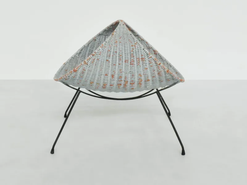 Pamono Oval Magazine Rack in Painted Woven Rattan by Campo e Graffi for Home Torino, Italy, 1956> Magazine Racks