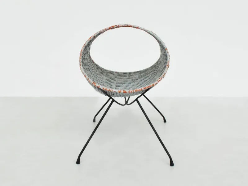 Pamono Oval Magazine Rack in Painted Woven Rattan by Campo e Graffi for Home Torino, Italy, 1956> Magazine Racks