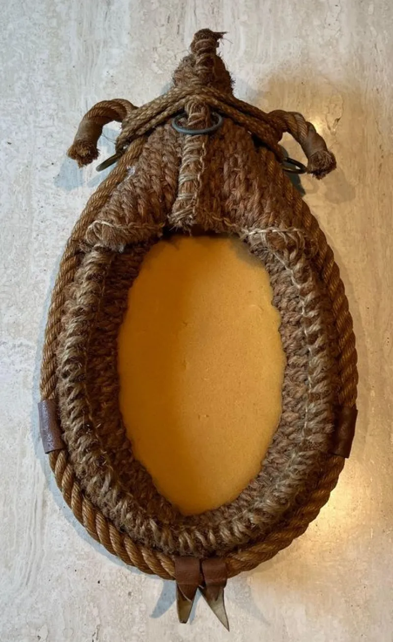 Pamono Oval Rope and Leather Mirror by Audoux & Minet> Mirrors
