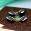 Pamono Oval Shaped Gold Cufflinks with Black Tanzanites, Set of 2> Cufflinks