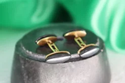 Pamono Oval Shaped Gold Cufflinks with Black Tanzanites, Set of 2><noscript><img width=