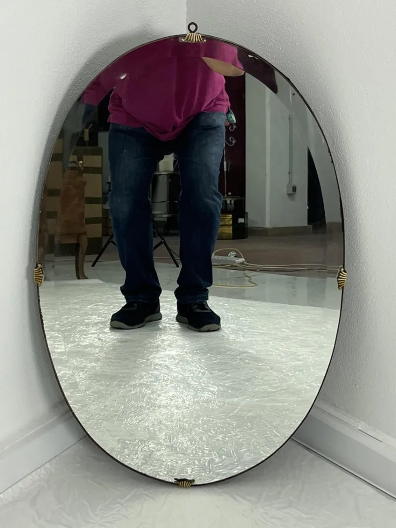 Pamono Oval Wall Mirror with Brass Shell Inserts in the style of Gio Ponti, 1960s> Mirrors