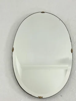 Pamono Oval Wall Mirror with Brass Shell Inserts in the style of Gio Ponti, 1960s><noscript><img width=