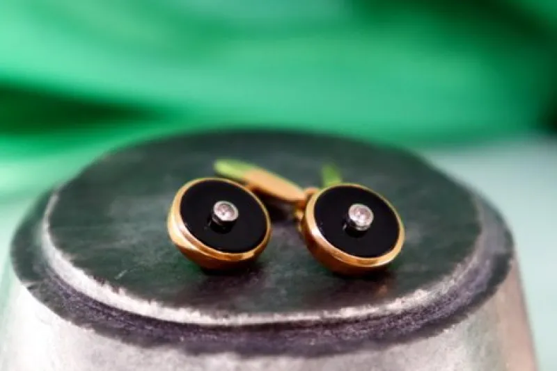 Pamono Oval-Shaped Gold Cufflinks with Zirconias, Set of 2> Cufflinks