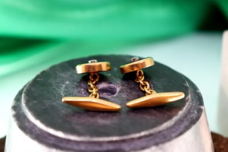 Pamono Oval-Shaped Gold Cufflinks with Zirconias, Set of 2> Cufflinks