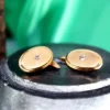 Hot Pamono Oval-Shaped Gold Cufflinks with Zirconias, Set of 2