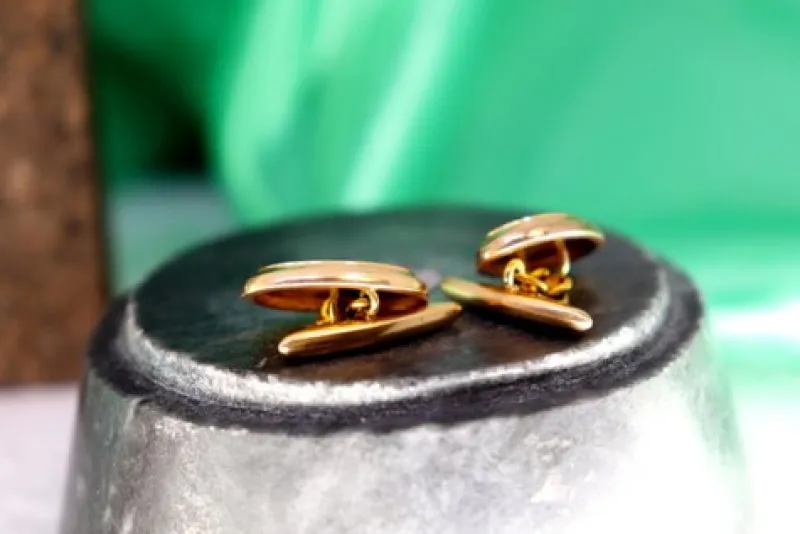Hot Pamono Oval-Shaped Gold Cufflinks with Zirconias, Set of 2
