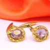 Pamono Oval-Shaped Gold Cufflinks with Reliefs and Amethysts, Set of 2> Cufflinks