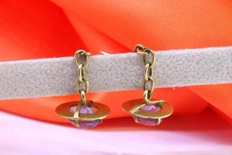 Pamono Oval-Shaped Gold Cufflinks with Reliefs and Amethysts, Set of 2> Cufflinks