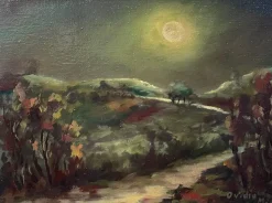 Online Pamono Ovidio Manetti, Rural Night Scene, 20th Century, Oil Painting on Canvas, Framed