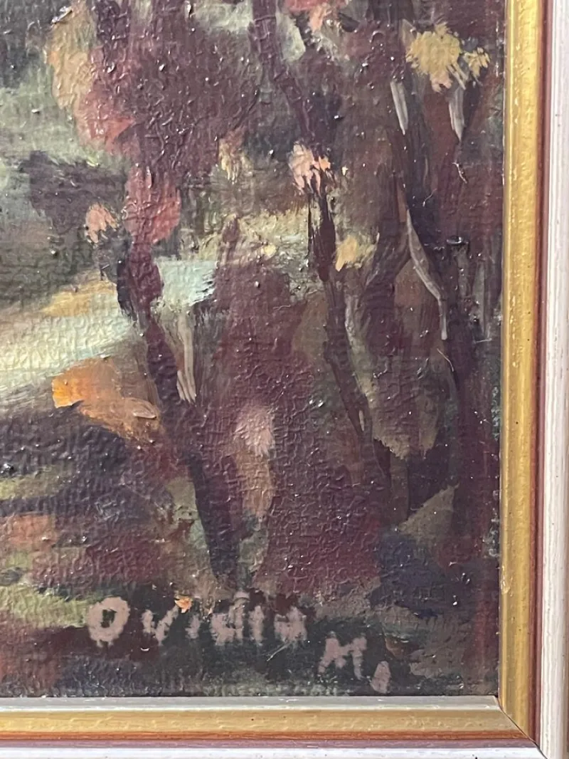 Online Pamono Ovidio Manetti, Rural Night Scene, 20th Century, Oil Painting on Canvas, Framed