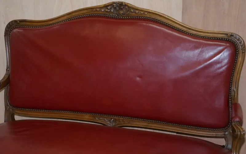 Pamono Oxblood Leather French Salon Armchairs & Sofa, Set of 3> Living Room Sets