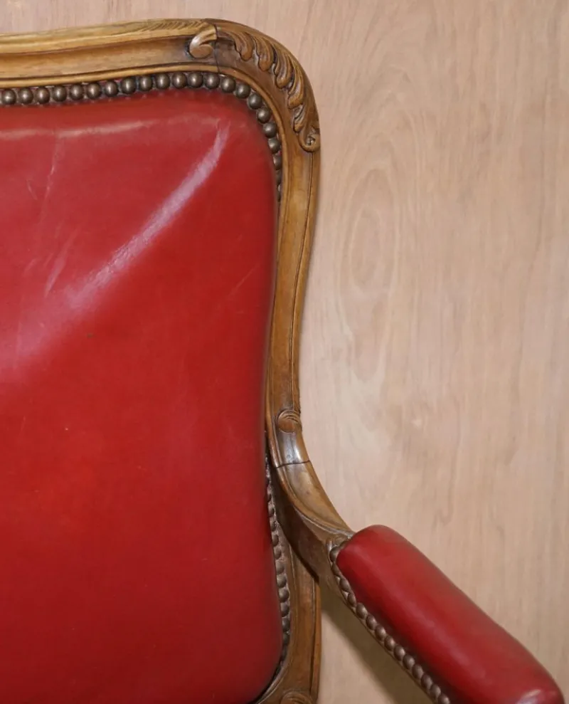 Pamono Oxblood Leather French Salon Armchairs & Sofa, Set of 3> Living Room Sets
