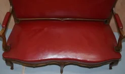 Pamono Oxblood Leather French Salon Armchairs & Sofa, Set of 3><noscript><img width=