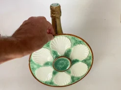 Best Pamono Oyster Plate in Majolica Green and White Color, France, 19th Century