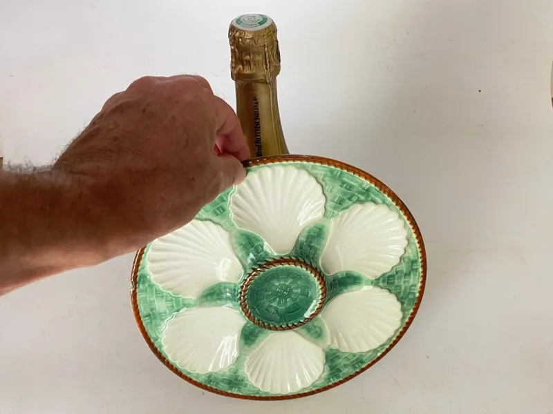 Best Pamono Oyster Plate in Majolica Green and White Color, France, 19th Century