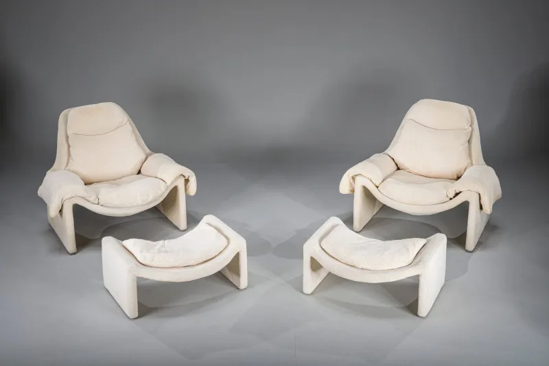 Pamono P60 Chairs and Ottomans by Vittorio Introini for Saporiti, 1960s, Set of 4> Lounge Chairs & Armchairs