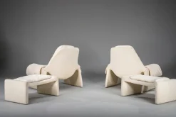 Pamono P60 Chairs and Ottomans by Vittorio Introini for Saporiti, 1960s, Set of 4><noscript><img width=
