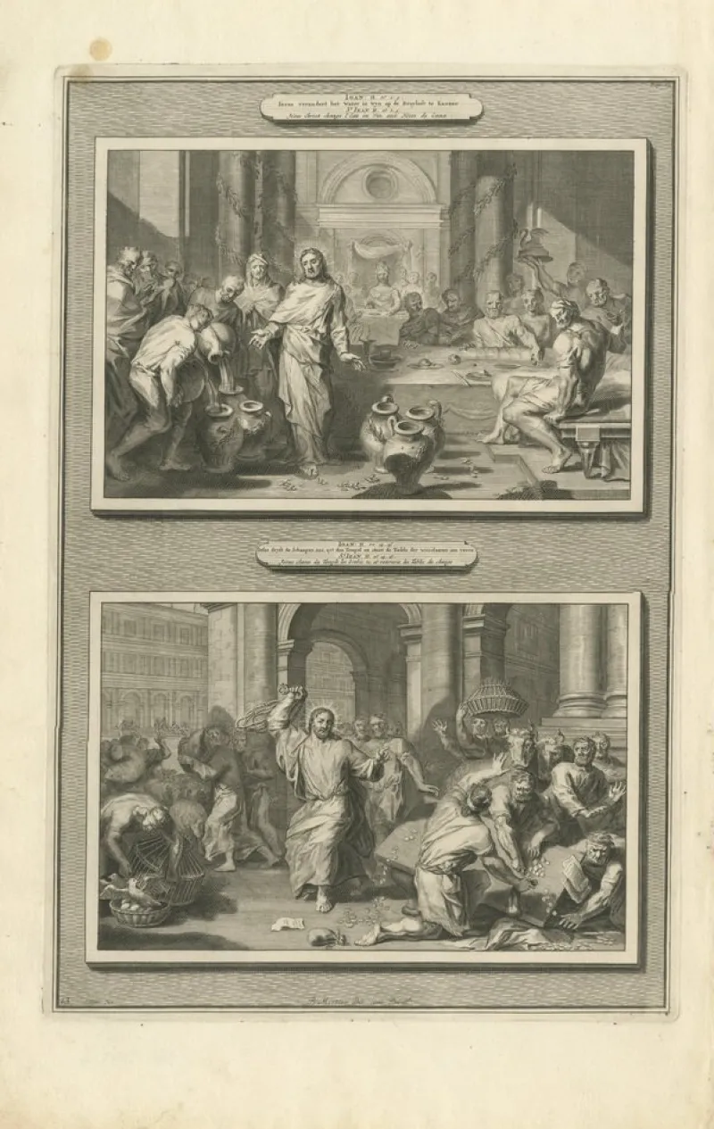 Pamono P. Mortier, Miracles of Christ Wedding at Cana & Cleansing of the Temple, 1700, Paper> Prints & Multiples