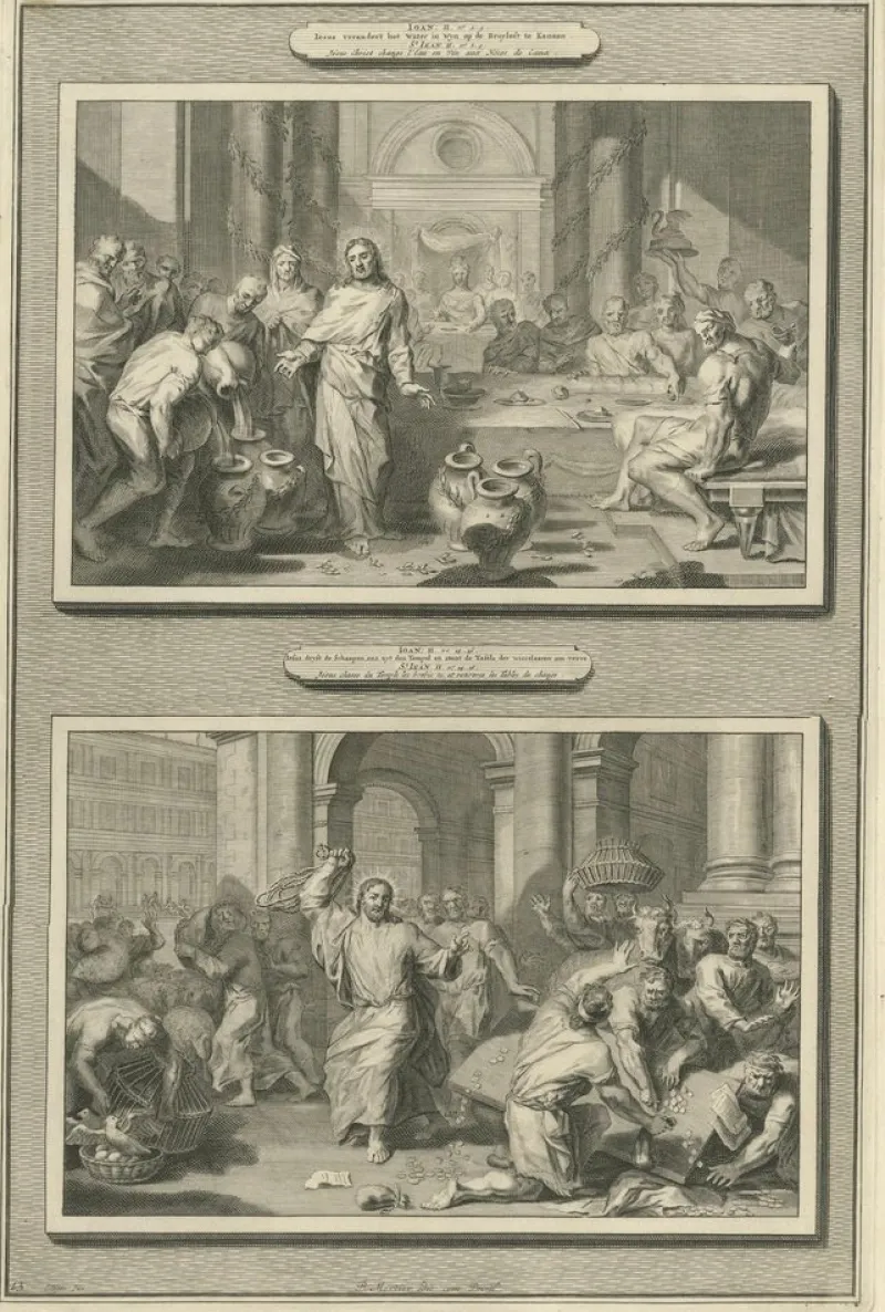 Pamono P. Mortier, Miracles of Christ Wedding at Cana & Cleansing of the Temple, 1700, Paper> Prints & Multiples