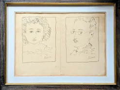 Outlet Pamono Pablo Picasso, Double Portrait, Hand-Signed Lithograph, 1954, Framed