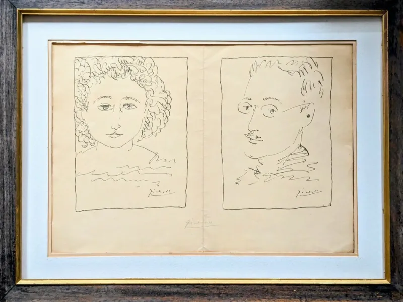 Outlet Pamono Pablo Picasso, Double Portrait, Hand-Signed Lithograph, 1954, Framed