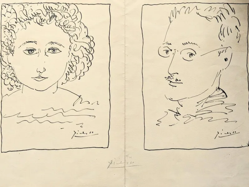 Outlet Pamono Pablo Picasso, Double Portrait, Hand-Signed Lithograph, 1954, Framed