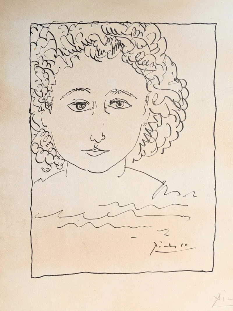 Outlet Pamono Pablo Picasso, Double Portrait, Hand-Signed Lithograph, 1954, Framed