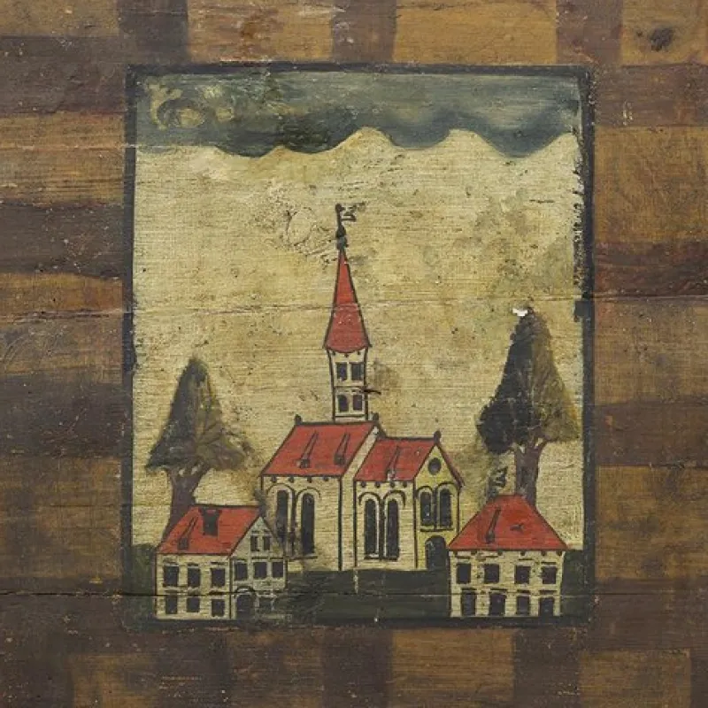 Pamono Painted Folk Art Chest, 1834> Trunks Crates & Baskets