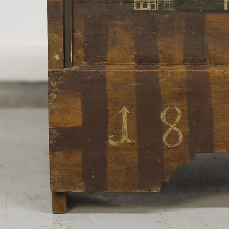 Pamono Painted Folk Art Chest, 1834> Trunks Crates & Baskets