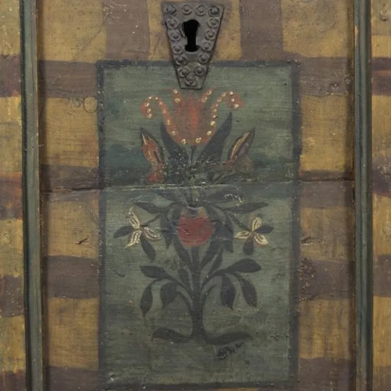 Pamono Painted Folk Art Chest, 1834> Trunks Crates & Baskets