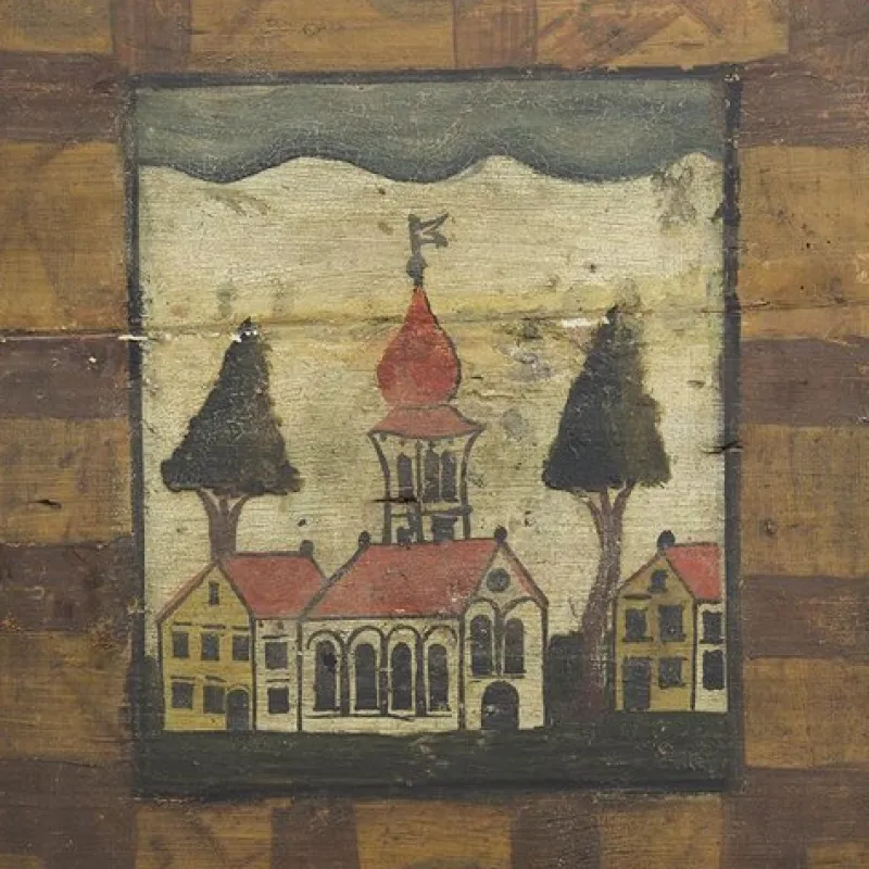 Pamono Painted Folk Art Chest, 1834> Trunks Crates & Baskets