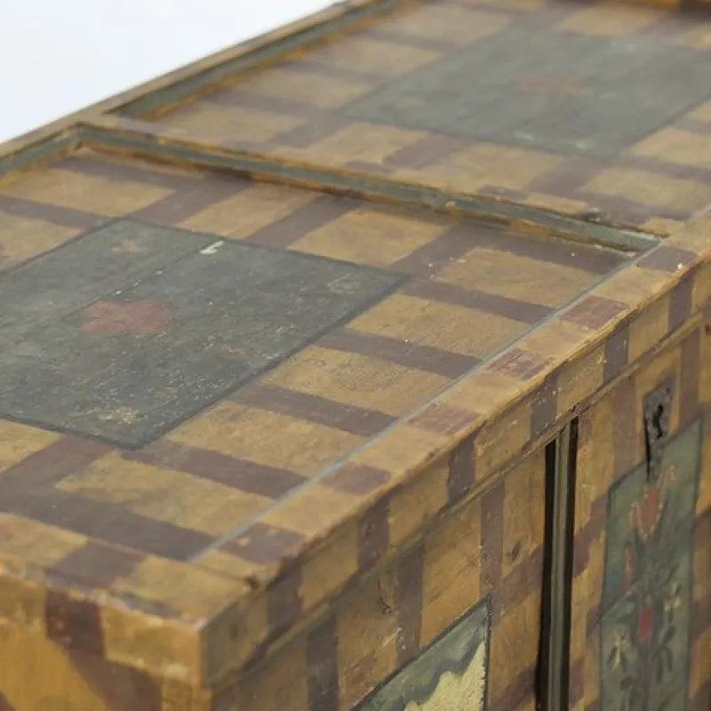 Pamono Painted Folk Art Chest, 1834> Trunks Crates & Baskets