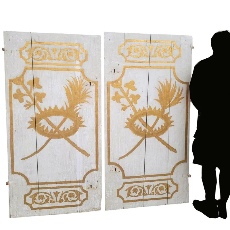 Clearance Pamono Painted Wooden Double Door, 17th-18th Century, Set of 2