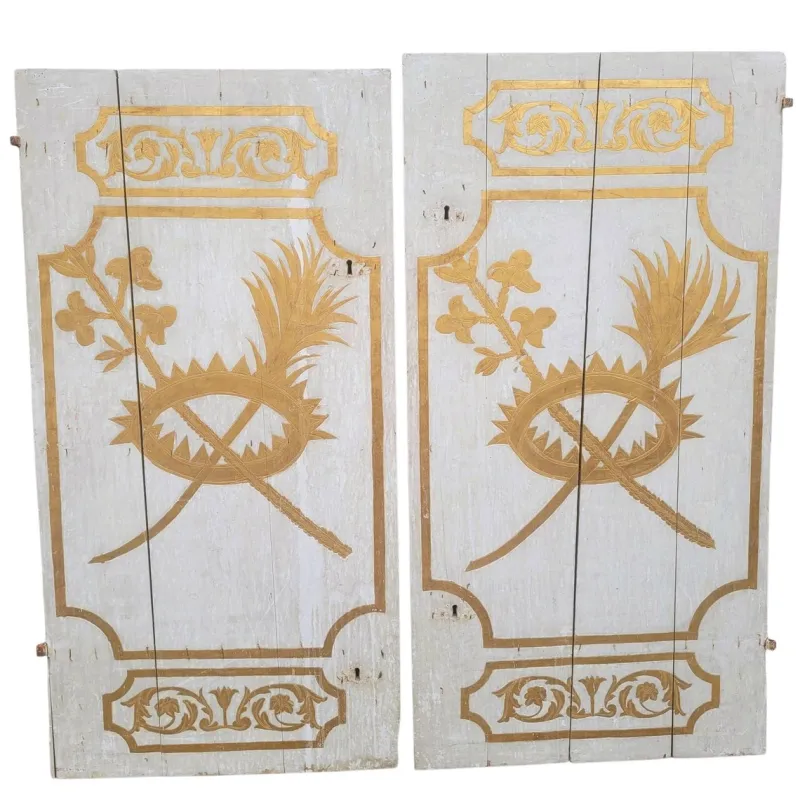 Clearance Pamono Painted Wooden Double Door, 17th-18th Century, Set of 2