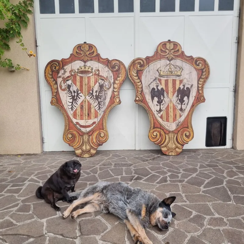 Pamono Painted Wooden Noble Shields, 1920s, Set of 2> Wall Decor