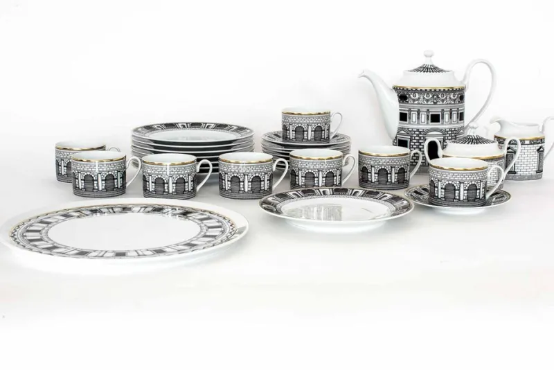Pamono Palladiana Coffee Set, Piero Fornasetti for Rosenthal, Set of 28> Coffee & Tea Service