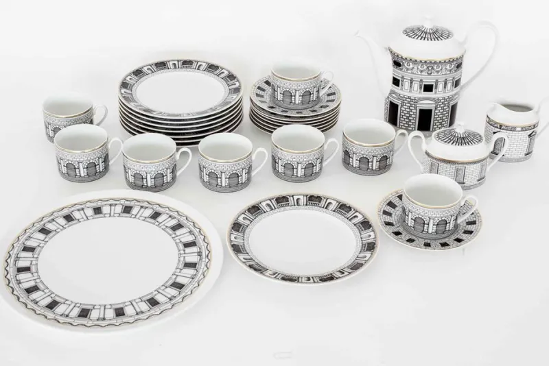Pamono Palladiana Coffee Set, Piero Fornasetti for Rosenthal, Set of 28> Coffee & Tea Service