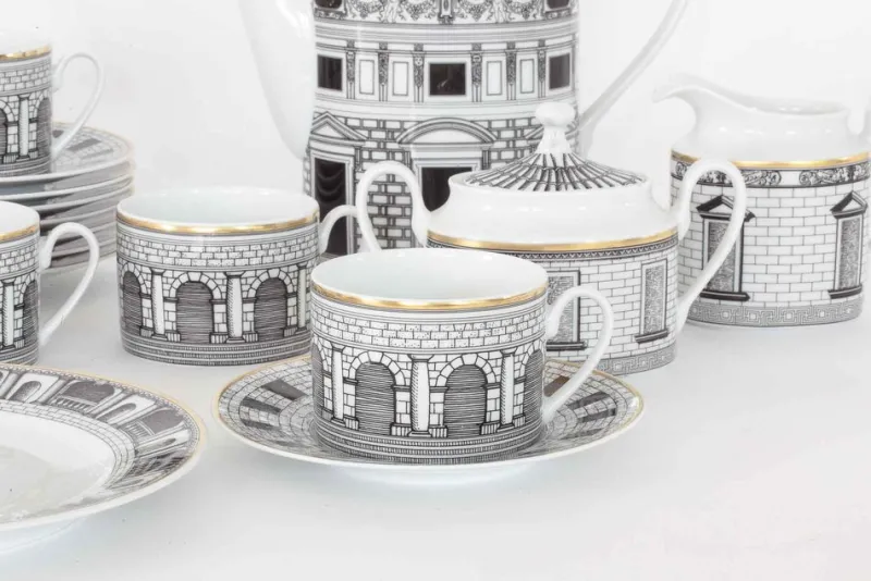 Pamono Palladiana Coffee Set, Piero Fornasetti for Rosenthal, Set of 28> Coffee & Tea Service