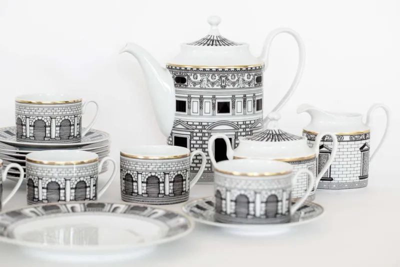 Pamono Palladiana Coffee Set, Piero Fornasetti for Rosenthal, Set of 28> Coffee & Tea Service