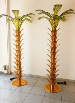 Pamono Palm Tree Floor Lamps in Brass & Murano Glass, Set of 2> Floor Lamps