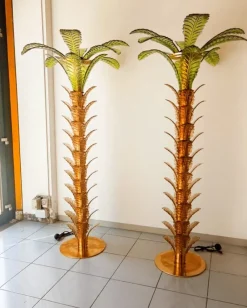 Pamono Palm Tree Floor Lamps in Brass & Murano Glass, Set of 2><noscript><img width=