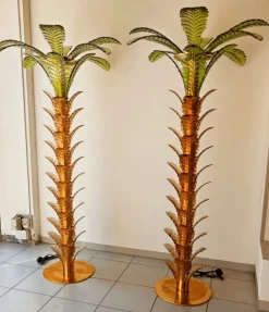 Pamono Palm Tree Floor Lamps in Brass & Murano Glass, Set of 2><noscript><img width=