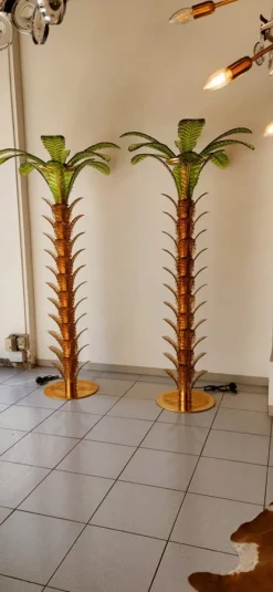 Pamono Palm Tree Floor Lamps in Brass & Murano Glass, Set of 2><noscript><img width=