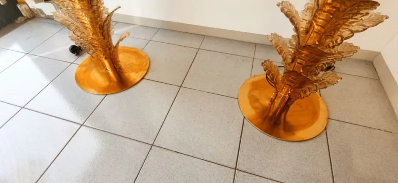 Pamono Palm Tree Floor Lamps in Brass & Murano Glass, Set of 2> Floor Lamps