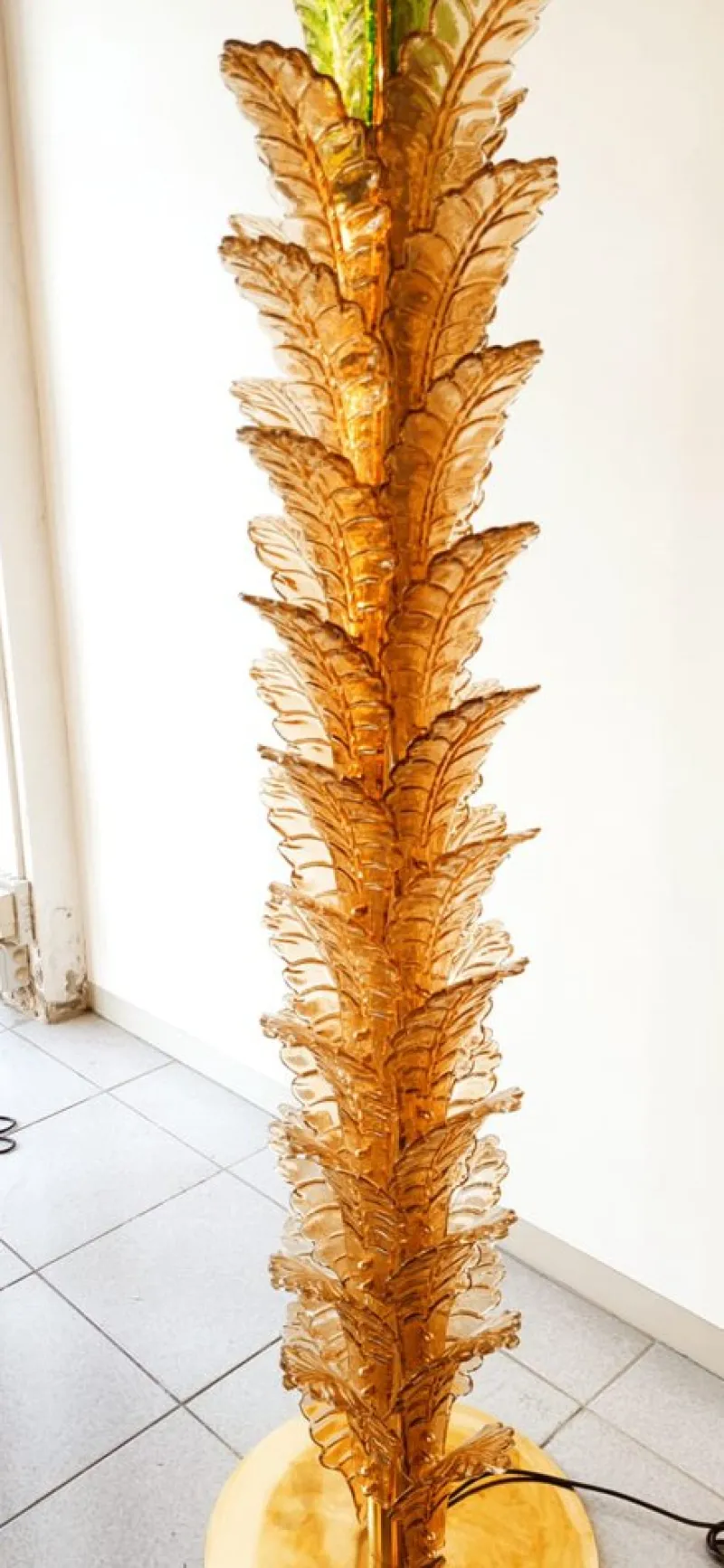 Pamono Palm Tree Floor Lamps in Brass & Murano Glass, Set of 2> Floor Lamps