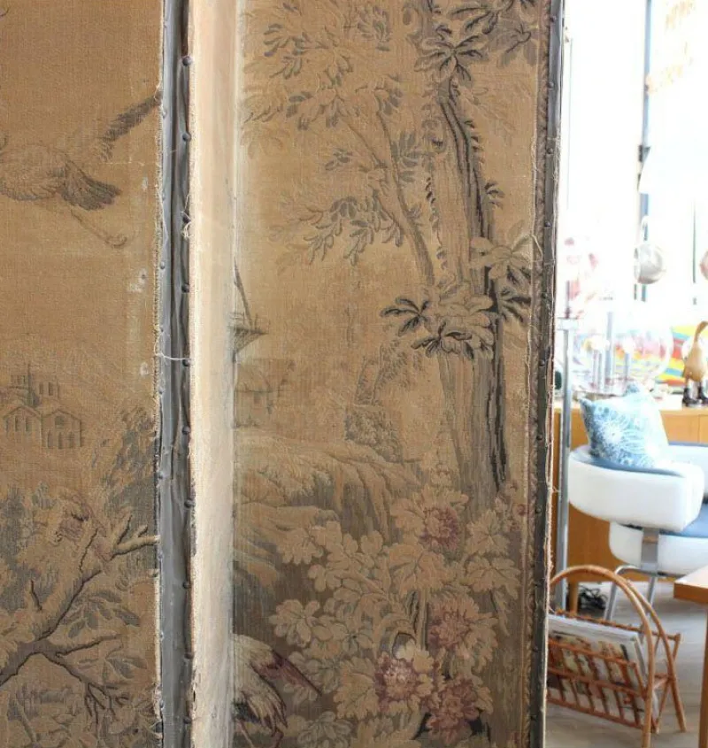 Pamono 4-Panel Room Divider with Embroidered Tapestry, England, Late 1800s> Room Dividers & Screens